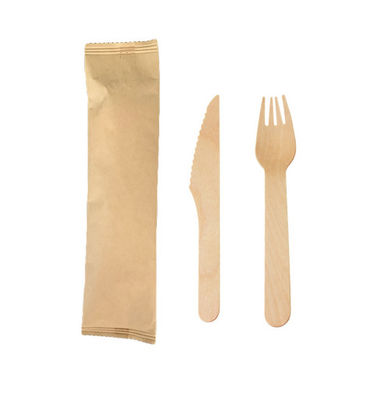 2 In 1 Birch Disposable Wooden Spoons Forks Knife Cutlery Kit 6.3inch