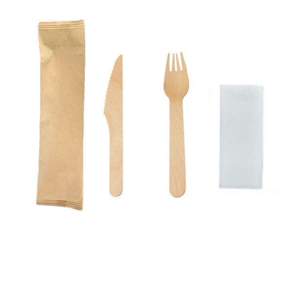 3 In 1 Compostable Disposable Wooden Utensils Cutlery Kit 160mm